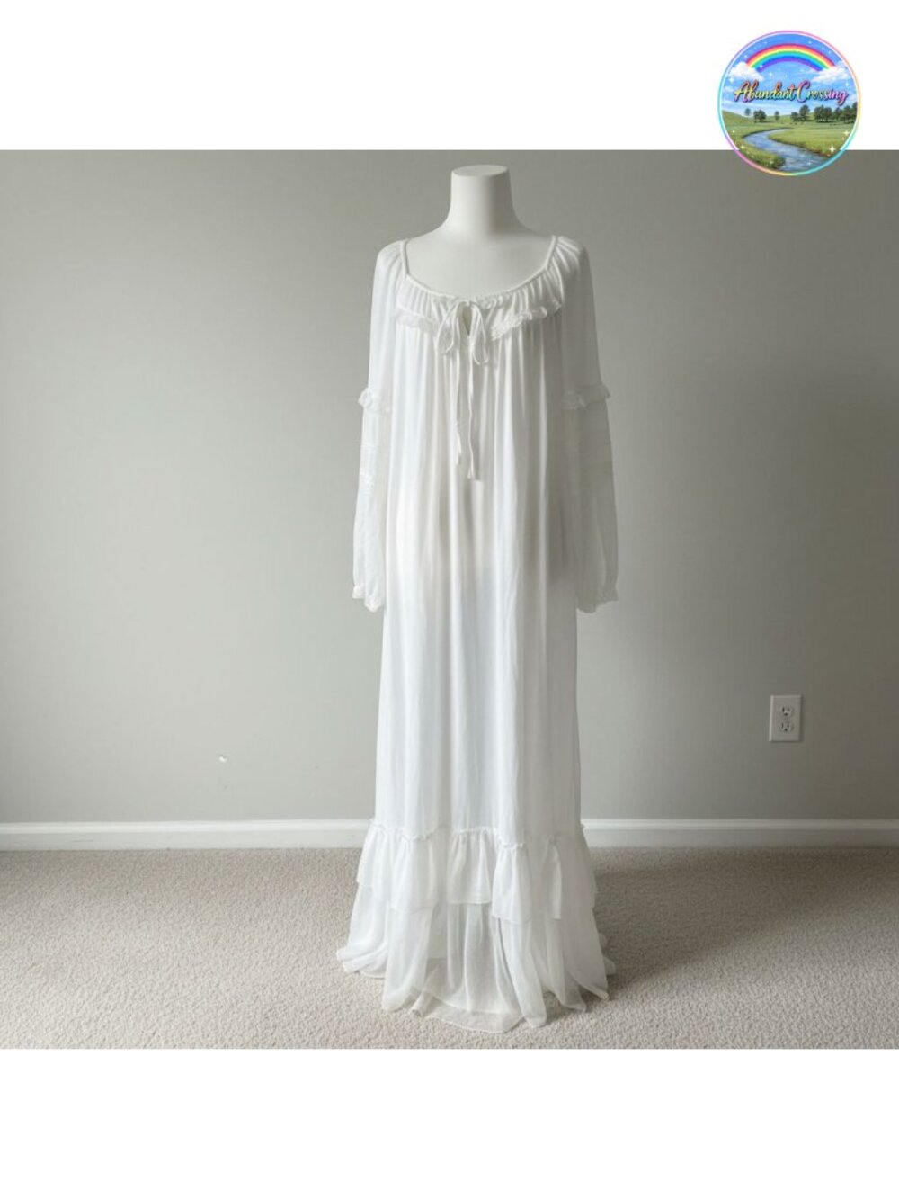 Vintage Victorian Nightgown Long Sleeve Mesh Modal Sleepwear Lounge Dress